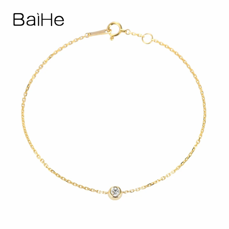Фото BAIHE Real Solid 18K Yellow Gold H/SI Natural Diamond Bracelet Women Lady Trendy Fine Jewelry Smiley Pulsera צמיד إسورة | Украшения