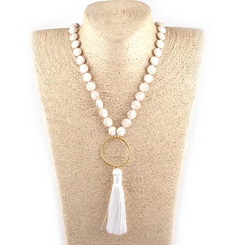 Fashion Bohemian Tribal Jewelry Flat White Stones Bead Stones White Tassel Necklace
Fashion Bohemian Tribal Jewelry Flat White Stones Bead Stones White Tassel Necklace