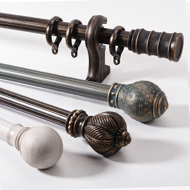 European retro rome rod single and double pole thick aluminum alloy decorate mute punch curtain track rod
European retro rome rod single and double pole thick aluminum alloy decorate mute punch curtain track rod