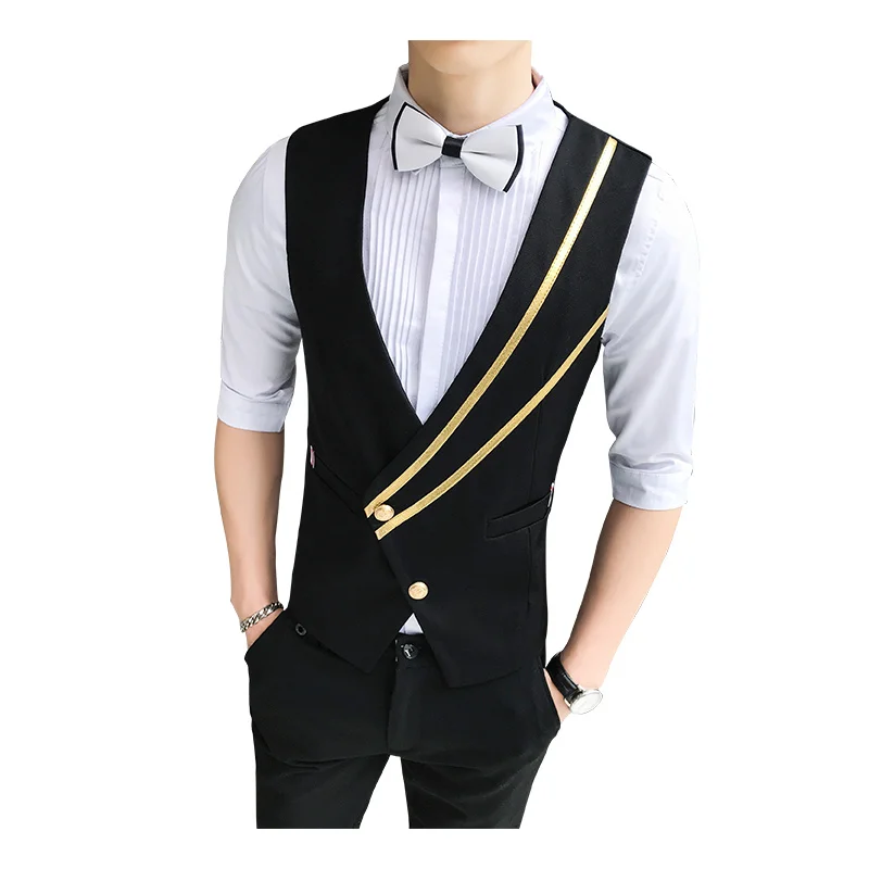 Fashion British Style Oblique Pull Bar Single Row Buckle Vest Waiter Nightclub Vest Work Clothes Vest Man 2019 Chaleco Hombre
Fashion British Style Oblique Pull Bar Single Row Buckle Vest Waiter Nightclub Vest Work Clothes Vest Man 2019 Chaleco Hombre