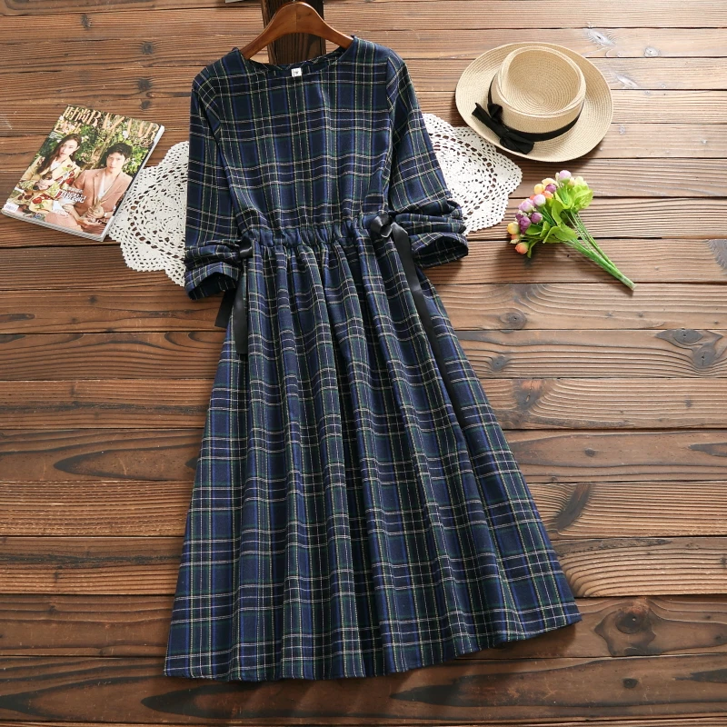 Lady Loose Vintage Dress Spring Autumn Vestidos Women Long Sleeved Blue Plaid Long Cotton Dresses M-XXL
Lady Loose Vintage Dress Spring Autumn Vestidos Women Long Sleeved Blue Plaid Long Cotton Dresses M-XXL