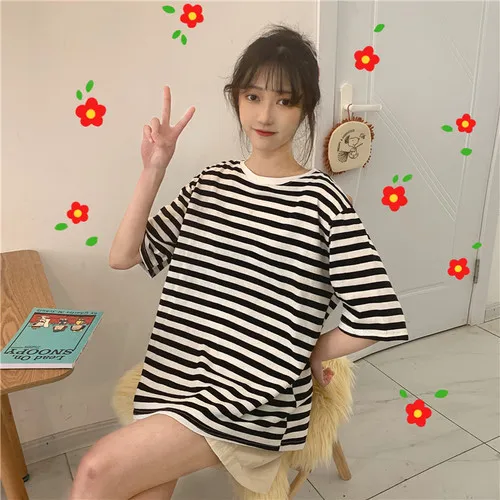 Striped Simple All Match Korean Style 2019 Summer Spring Fashion Basic Fashion Cute Short Sleeve T-shrits
Striped Simple All Match Korean Style 2019 Summer Spring Fashion Basic Fashion Cute Short Sleeve T-shrits