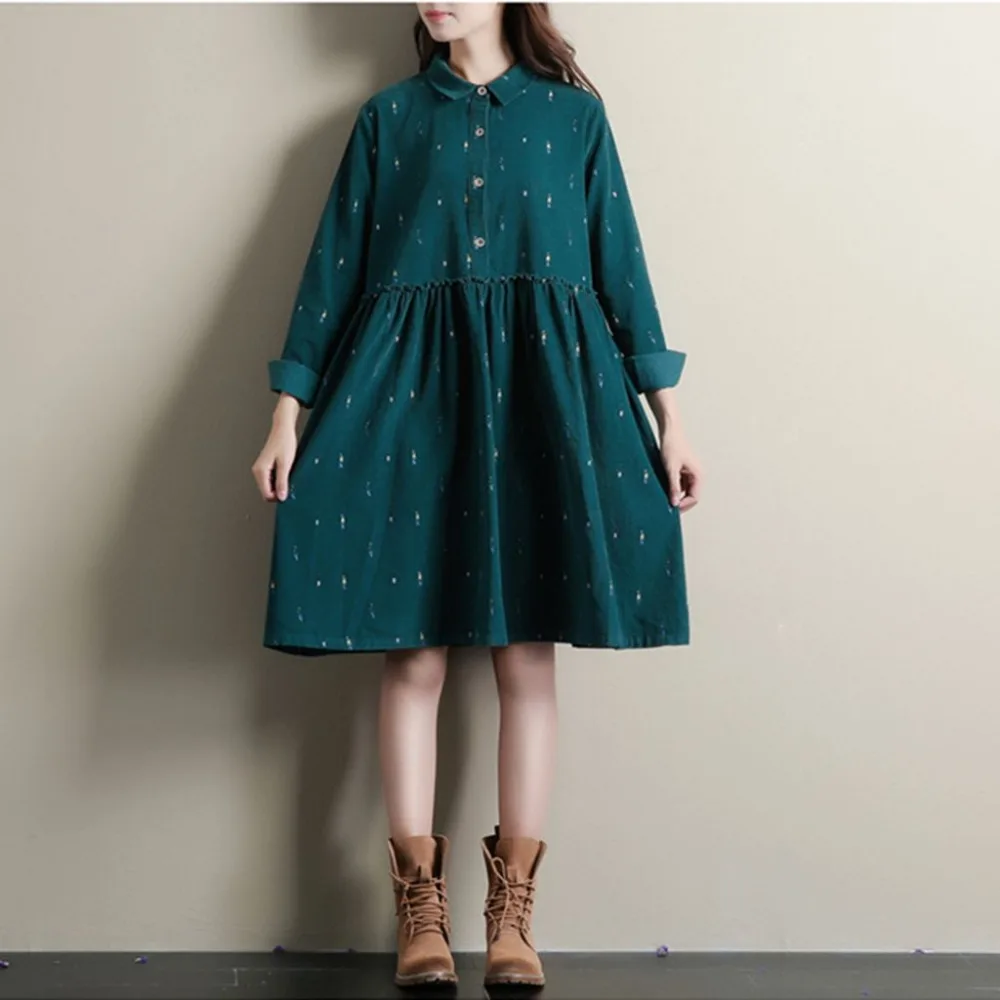 Winter Dresses Green Color Long Sleeve Loose Plus Size Dresses Turn Down Collar Corduroy Cotton Dress A Line Lolita Dress
Winter Dresses Green Color Long Sleeve Loose Plus Size Dresses Turn Down Collar Corduroy Cotton Dress A Line Lolita Dress