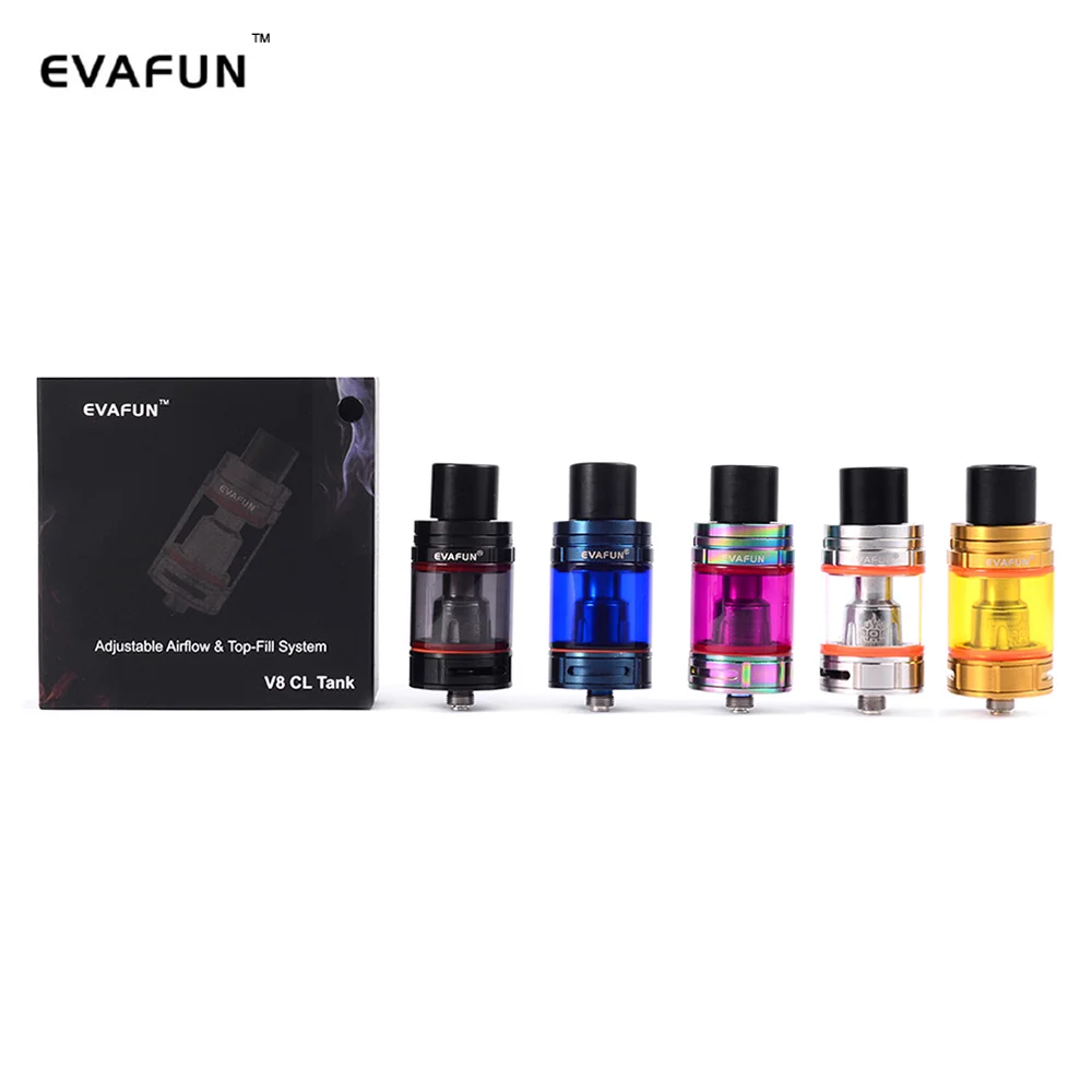 

EvaFun V8 CL Tank Electronic Cigarette 5ml Top Fill Atomizer 24.5mm Diameter TFV8 Big Baby Coils for Stick V8 Vape Pen Kit eCig