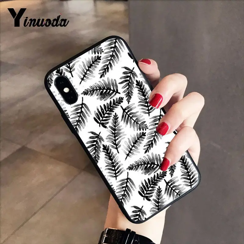 Black white palm leaves palm trees