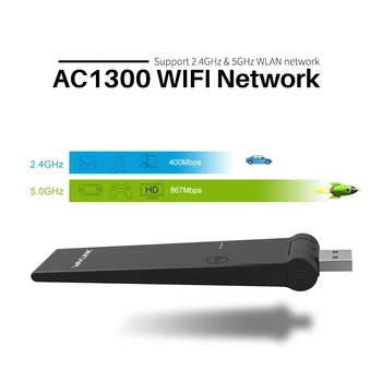 

Wavlink Wireless wifi AC1300 Dual Band USB Adapter 2.4/5GHz External WIFI Dongle 802.11ac/a/b/g/n WPS Support Windows XP/Vista/7