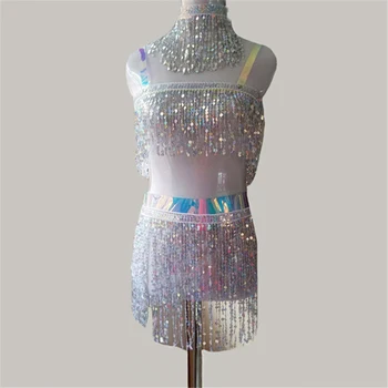 Shiny Sequins Tassels Three 3 Piece Set Women Harness Choker Sexy Backless Crop Top Long Tassels Mini Skirts Set 3 Piece Outfits
Shiny Sequins Tassels Three 3 Piece Set Women Harness Choker Sexy Backless Crop Top Long Tassels Mini Skirts Set 3 Piece Outfits