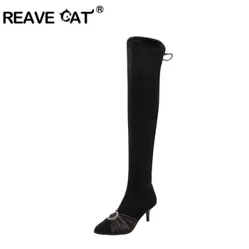REAVE CAT Sexy Thigh high boots Winter Stretch Over the knee boots Pointed toe Thin heel Rhinestone zipper Long botas feminino
REAVE CAT Sexy Thigh high boots Winter Stretch Over the knee boots Pointed toe Thin heel Rhinestone zipper Long botas feminino