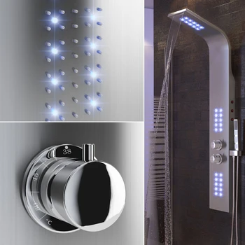 Thermostatic Rain Shower Head LED Light Bathroom Rainfall Waterfall Shower Tap Column Mixer Shower Faucet Spa Massage Sprayer
Thermostatic Rain Shower Head LED Light Bathroom Rainfall Waterfall Shower Tap Column Mixer Shower Faucet Spa Massage Sprayer