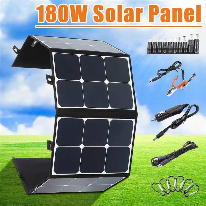 180W 18V Portable Solar Panel Folding Foldable Waterproof Charger Power Bank for Phone Battery USB Port for outdoor
180W 18V Portable Solar Panel Folding Foldable Waterproof Charger Power Bank for Phone Battery USB Port for outdoor