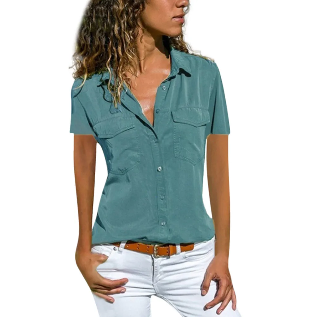2019 womens summer clothes womens tops and blouses Casual Solid Short Sleeve Turn Down Collar Pockets Buttons Shirt office Tops
2019 womens summer clothes womens tops and blouses Casual Solid Short Sleeve Turn Down Collar Pockets Buttons Shirt office Tops