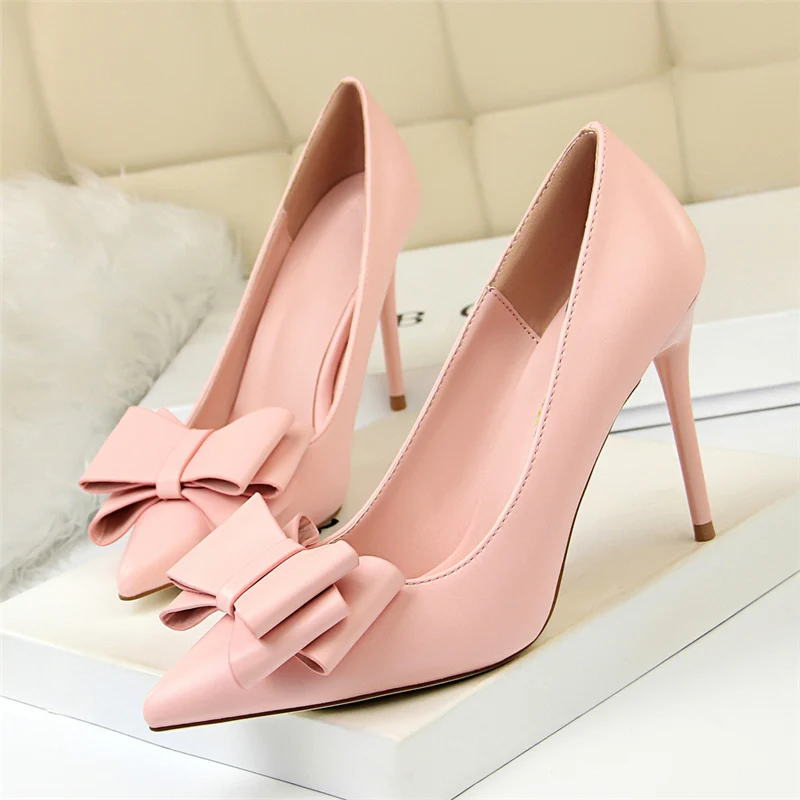 2018 Woman Fetish 10cm High Heels Scarpins Shoes Female Blue Pink Yellow Stiletto Wedding Bridal Valentine Rosette Pumps | Обувь