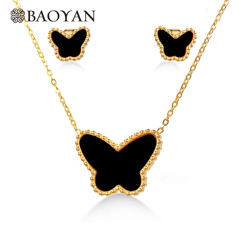 Baoyan 316L Stainless Steel Gold Silver Rose Gold Color Fashion Black Butterfly Pendant Jewelry Sets for Women for Girls
Baoyan 316L Stainless Steel Gold Silver Rose Gold Color Fashion Black Butterfly Pendant Jewelry Sets for Women for Girls