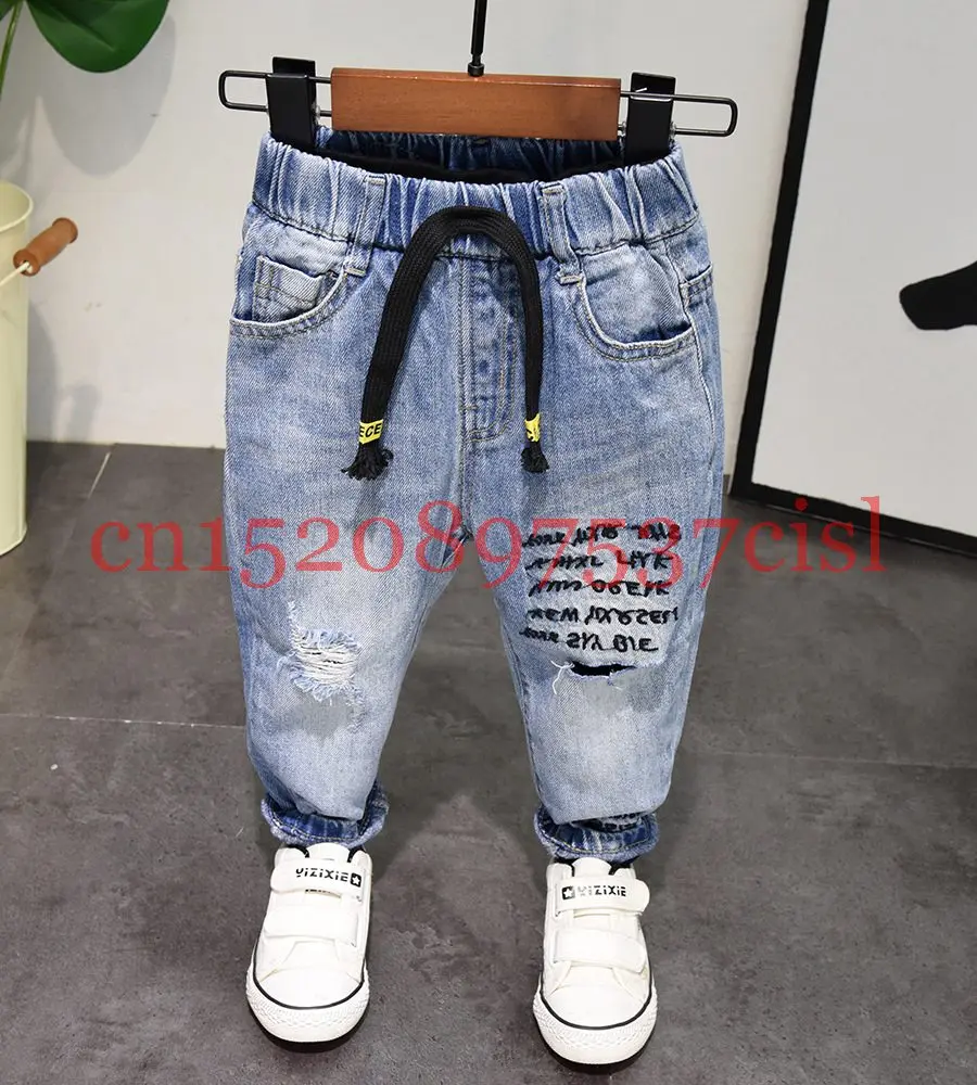 

2-6 years New Spring Summer Baby Boy Jeans Pants Cotton Holed Distrressed 90-130 cm Kids Boys Denim Jeans Boys Trousers