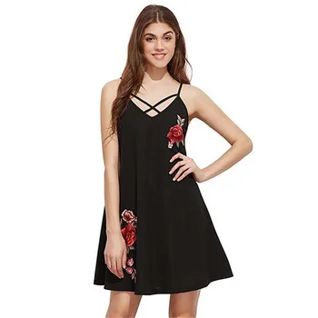 Summer Women Party Embroidery Deep V-neck Harness Dress Floral Sexy Mini Dress Beach Evening Party Dresses Sexy Vestidos Short
Summer Women Party Embroidery Deep V-neck Harness Dress Floral Sexy Mini Dress Beach Evening Party Dresses Sexy Vestidos Short