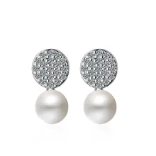 925 pure silver, simple round silver pearl ear studs, sweet rose gold zircon pearl lady earrings. A212
925 pure silver, simple round silver pearl ear studs, sweet rose gold zircon pearl lady earrings. A212