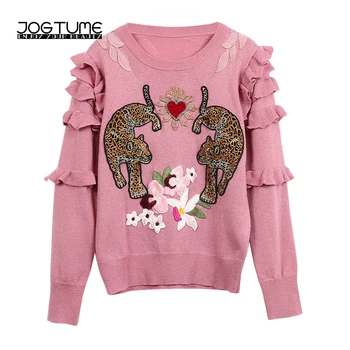 JOGTUME Women Sweaters 2018 Spring Winter Flower Leopard Embroidery O Collar Ruffles Full Sleeve Ladies Fashion Casual Pullovers
JOGTUME Women Sweaters 2018 Spring Winter Flower Leopard Embroidery O Collar Ruffles Full Sleeve Ladies Fashion Casual Pullovers