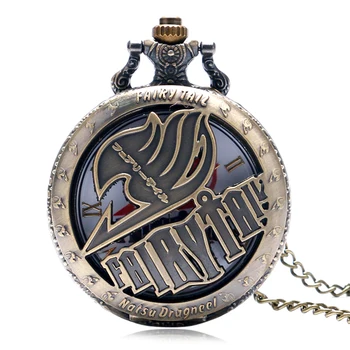

Hot Sale Pocket Watches Animate Fairy Tail Pattern Hollow Natus Dragneel Design Vintage Quartz Fob Watch With Necklace Chain