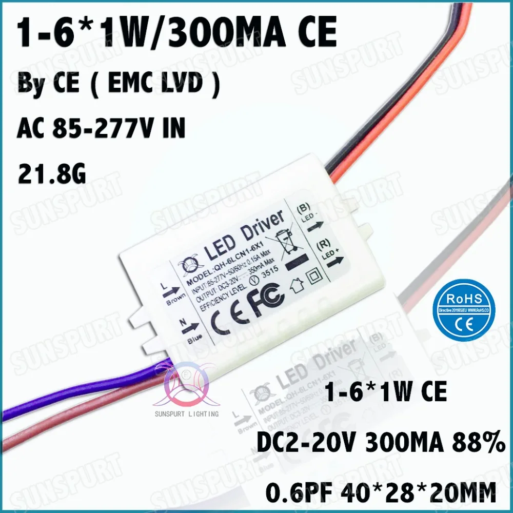 

6Pcs By CE EMC LVD 6W AC85-277V LED Driver 1-6x1W 300mA DC2-20V LED PowerSupply Constant Current For Ceiling Lamp Free Shipping