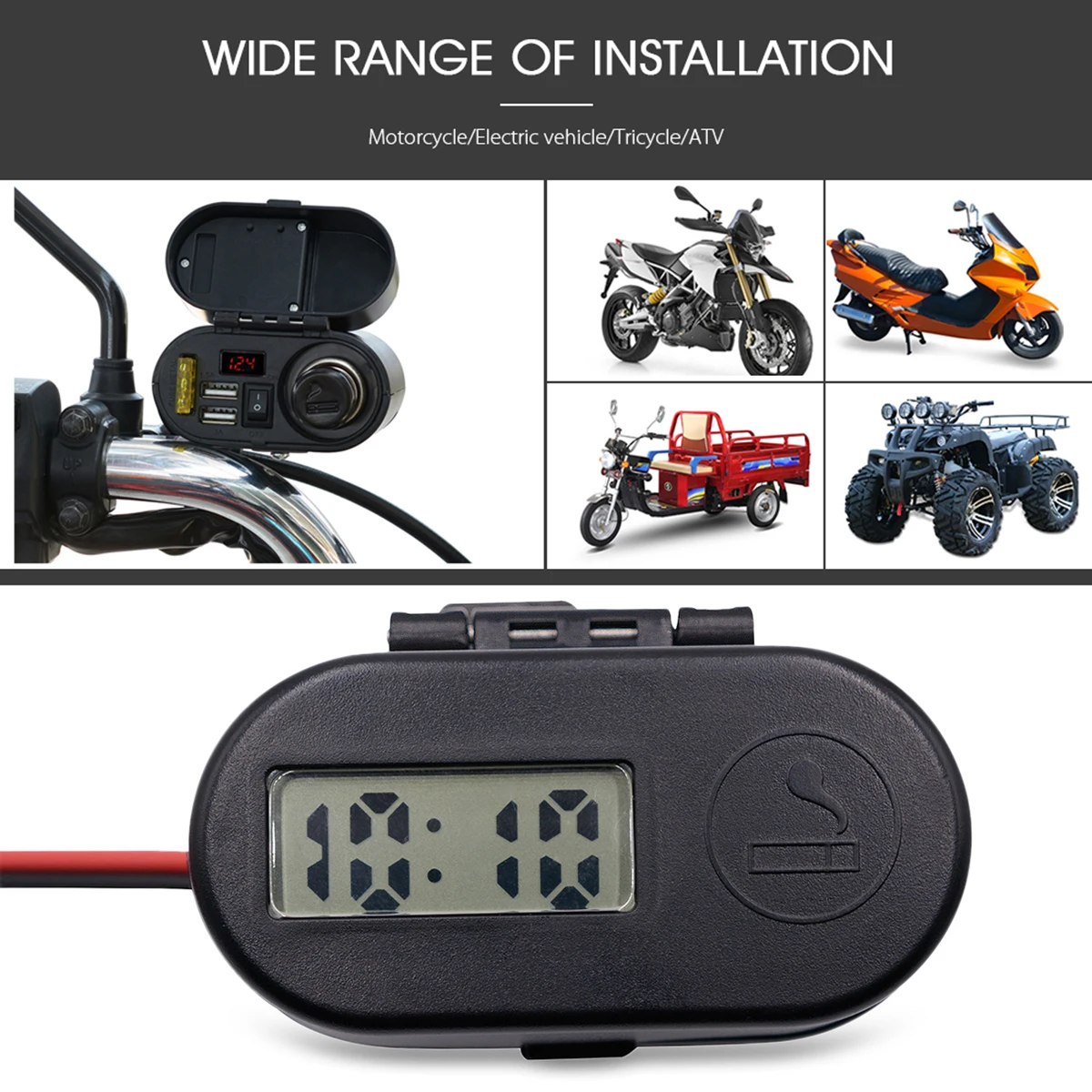 Dual USB Charger with Voltmeter Time Display 5v 1A 2.1A Power Supply for Phone Mobile Waterproof Motorcycle Cigarette
Dual USB Charger with Voltmeter Time Display 5v 1A 2.1A Power Supply for Phone Mobile Waterproof Motorcycle Cigarette
