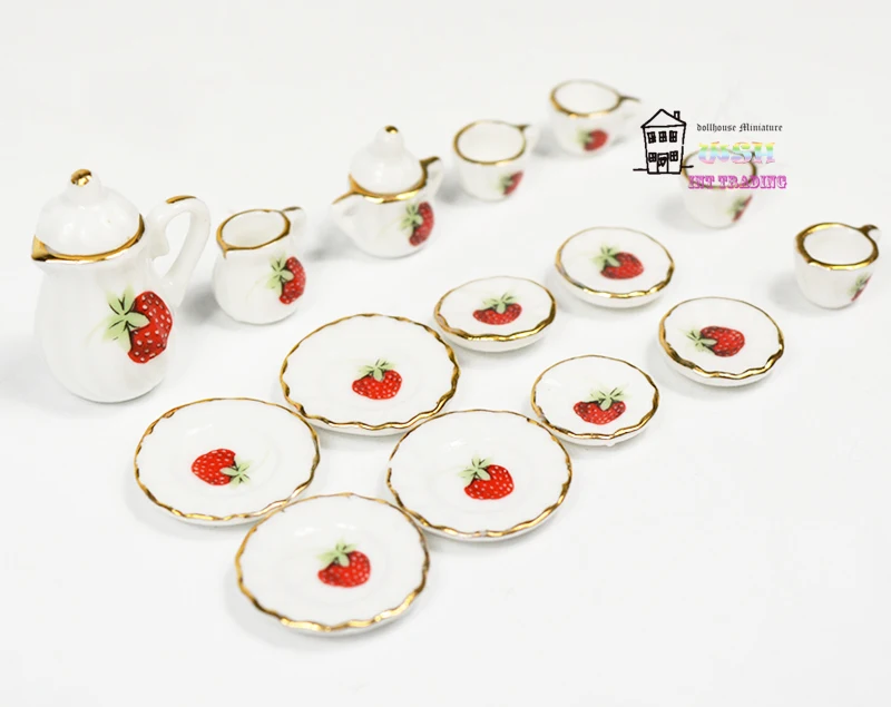 1/12 Miniature 15PCS Tea Cup Set Red Strawberry and Golden Trim Porcelain Tableware Kit Dollhouse Kitchen Accessories Good Gift
1/12 Miniature 15PCS Tea Cup Set Red Strawberry and Golden Trim Porcelain Tableware Kit Dollhouse Kitchen Accessories Good Gift