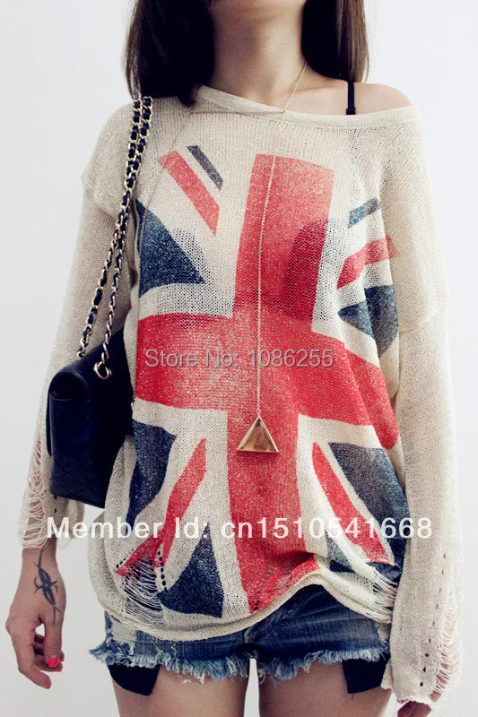 Hot sale ~ Women's Distressed British UK flag Print Hole Knit Sweaters Oversized Knitwear Jumper Tops knitted Pullover
Hot sale ~ Women's Distressed British UK flag Print Hole Knit Sweaters Oversized Knitwear Jumper Tops knitted Pullover