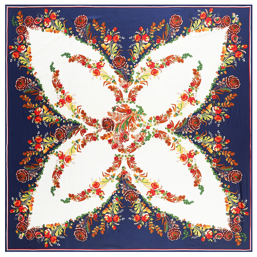 2019New Silk Scarf Women Large Shawls Stoles Flower Print Square Scarves Echarpes Foulards Femme Wrap Bandanas 130*130CM
2019New Silk Scarf Women Large Shawls Stoles Flower Print Square Scarves Echarpes Foulards Femme Wrap Bandanas 130*130CM