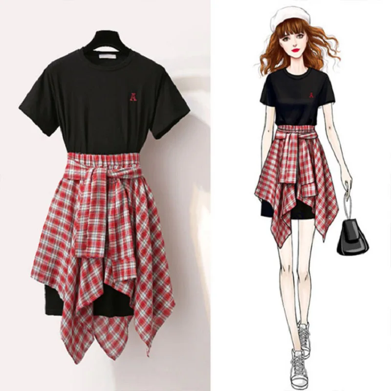 2019 Summer Fashion Vintage Style Woman 2 Pieces Sets Short Sleeve Casual T Shirt+Grid Skirt Elegant Office Ladies Skirt Suits
2019 Summer Fashion Vintage Style Woman 2 Pieces Sets Short Sleeve Casual T Shirt+Grid Skirt Elegant Office Ladies Skirt Suits