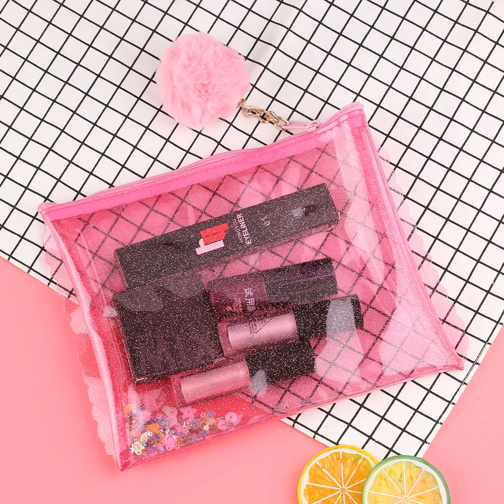 1PC Fashion Women Sequins Jelly Cosmetic Bag PVC Transparent Zipper Clutch Waterproof Makeup Fur ball Handbag Storage Package
1PC Fashion Women Sequins Jelly Cosmetic Bag PVC Transparent Zipper Clutch Waterproof Makeup Fur ball Handbag Storage Package
