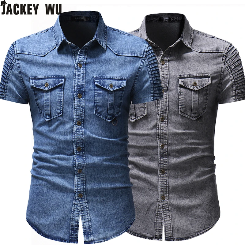 JACKEY WU Denim Shirt Men 2019 Brand Fashion Fold Decorate Short Sleeve Jean Slim Fit Men Casual Shirts Plus Size Men's Clothing
JACKEY WU Denim Shirt Men 2019 Brand Fashion Fold Decorate Short Sleeve Jean Slim Fit Men Casual Shirts Plus Size Men's Clothing