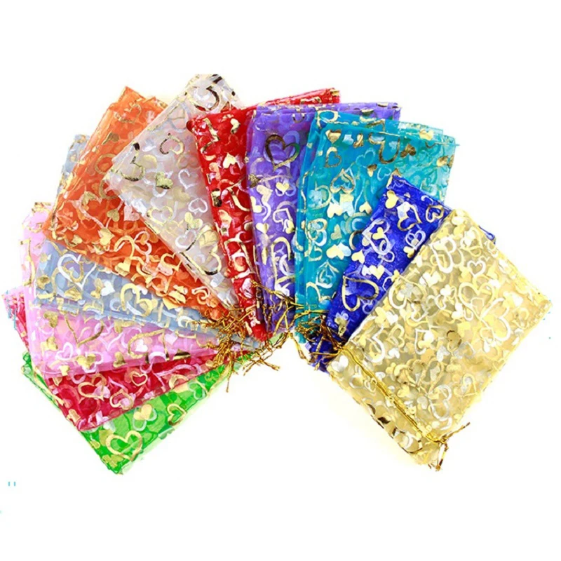 50 Pcs 1520cm Heart of The Heart Foil Gold Foil Bags Organza Sheer Gauze Element Pouches Beam Gift Candy Bags Jewelry Packaging (18)