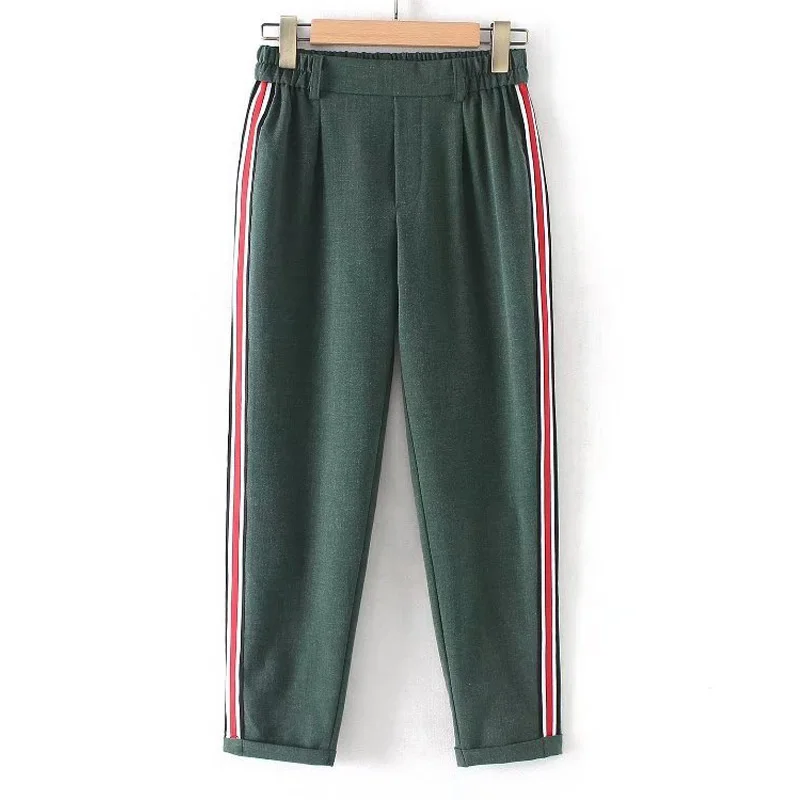 women elegant side stripe pants elastic waist green black ladies autumn casual streetwear fashion trousers mujer
women elegant side stripe pants elastic waist green black ladies autumn casual streetwear fashion trousers mujer