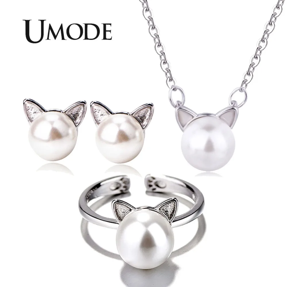 UMODE Cute White Pearl Cat Ear White Gold Jewelry Sets for Women Open Cuff Ring and Earrings and Necklace Set Link Chain AUS0052
UMODE Cute White Pearl Cat Ear White Gold Jewelry Sets for Women Open Cuff Ring and Earrings and Necklace Set Link Chain AUS0052