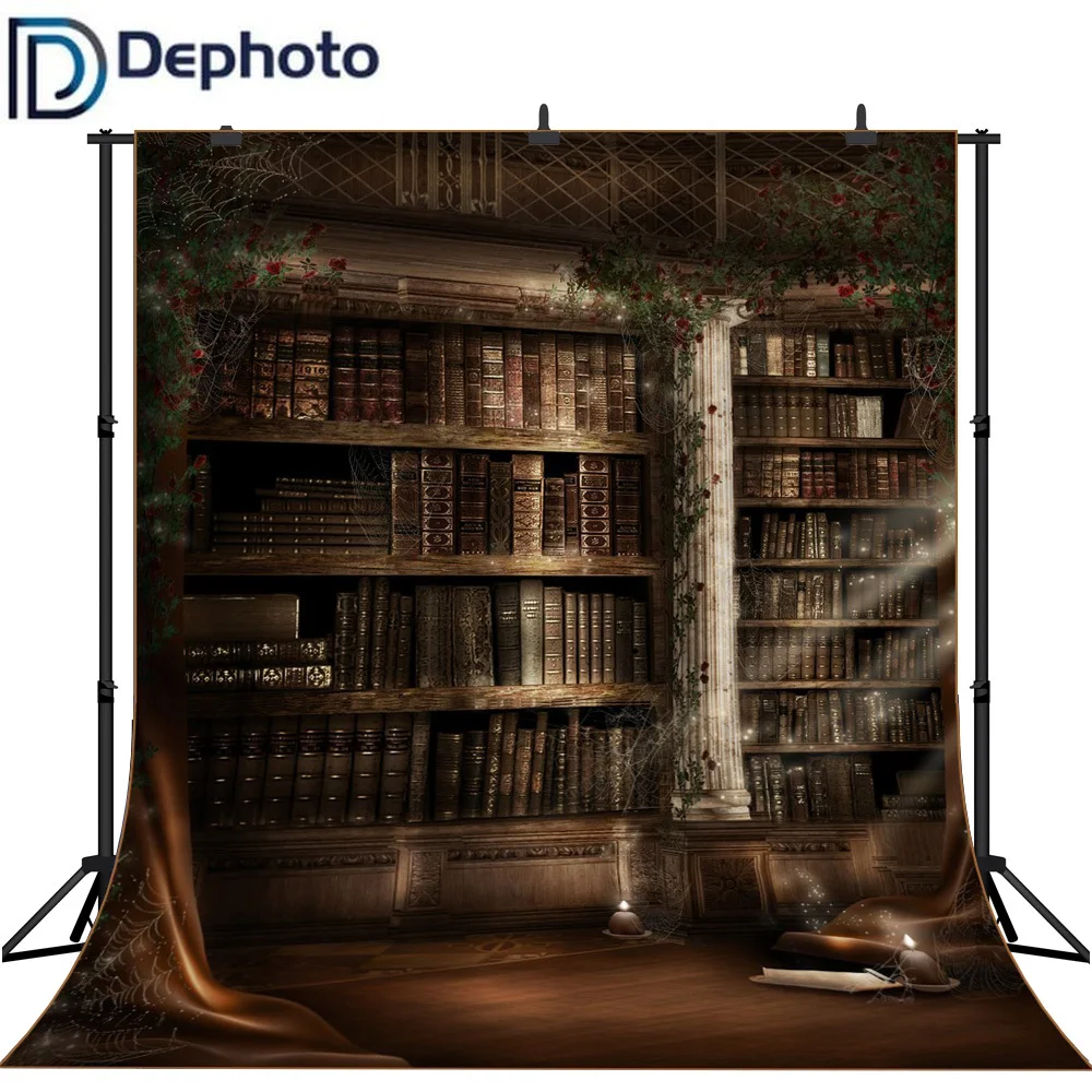 Dephoto Хэллоуин брошенный книжный полочный бесшовный фон для фотосъемки