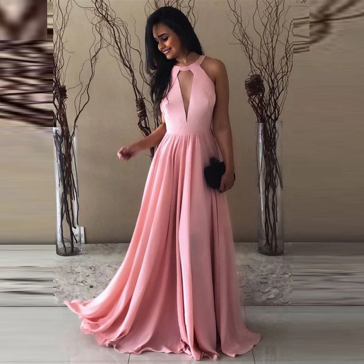 Abiye Gece Elbisesi Pink Evening Dress Long 2019 Formal Dress Women Elegant Chiffon Halter Style Evening Gown Vestido De Festa
Abiye Gece Elbisesi Pink Evening Dress Long 2019 Formal Dress Women Elegant Chiffon Halter Style Evening Gown Vestido De Festa