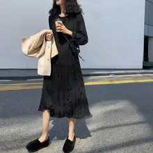 Vestido plisado Irregular para mujer Primavera Verano 2019 nuevo vestido de manga larga talla grande para mujer negro V495(China)
