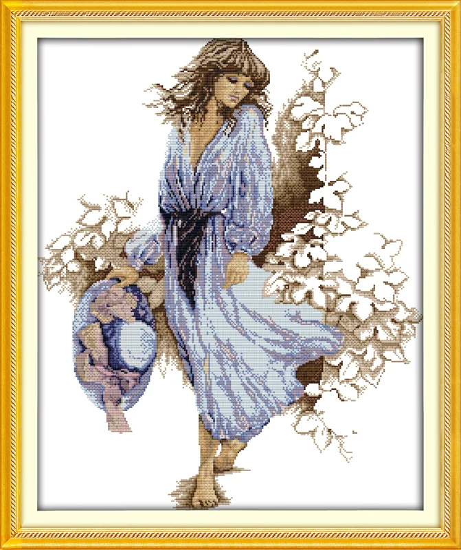 Фото Женское синее платье Набор для вышивки крестиком 18ct 14ct 11ct холсты стежков с