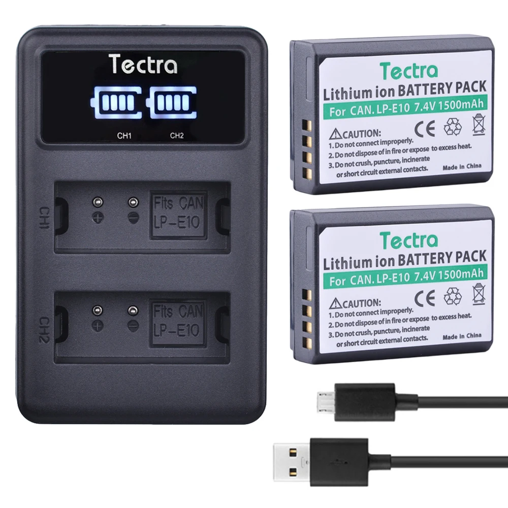 Tectra 2x LP-E10 LPE10 Bateria + LED Display USB Dual Charger for Canon EOS 1100D 1200D 1300D Rebel T3 T5 KISS X50 X70
Tectra 2x LP-E10 LPE10 Bateria + LED Display USB Dual Charger for Canon EOS 1100D 1200D 1300D Rebel T3 T5 KISS X50 X70