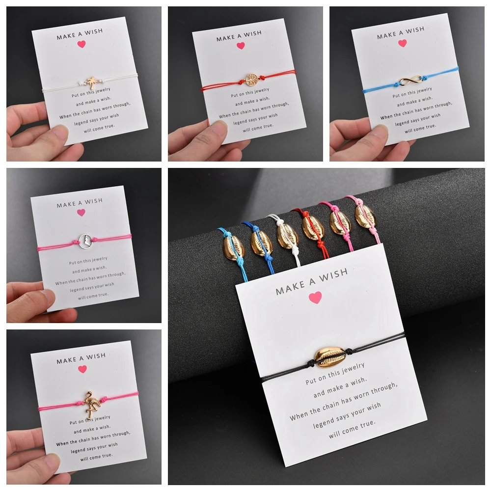 12 Styles Paper Card Adjustable Bracelet Bracelets Fashion Women Jewelry Make a Wish Rope Chain Simple Gifts Shells Handmade
12 Styles Paper Card Adjustable Bracelet Bracelets Fashion Women Jewelry Make a Wish Rope Chain Simple Gifts Shells Handmade