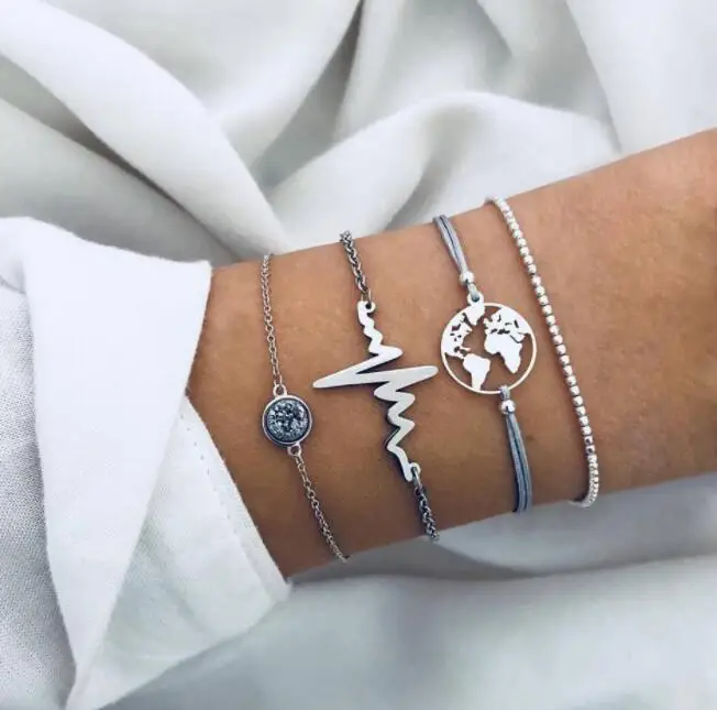 2019 New Fashion Bohemian charm Silver bead Bracelet Women Lightning Hollow Map Bangles Bracelets Sets Jewelry Party Gifts
2019 New Fashion Bohemian charm Silver bead Bracelet Women Lightning Hollow Map Bangles Bracelets Sets Jewelry Party Gifts