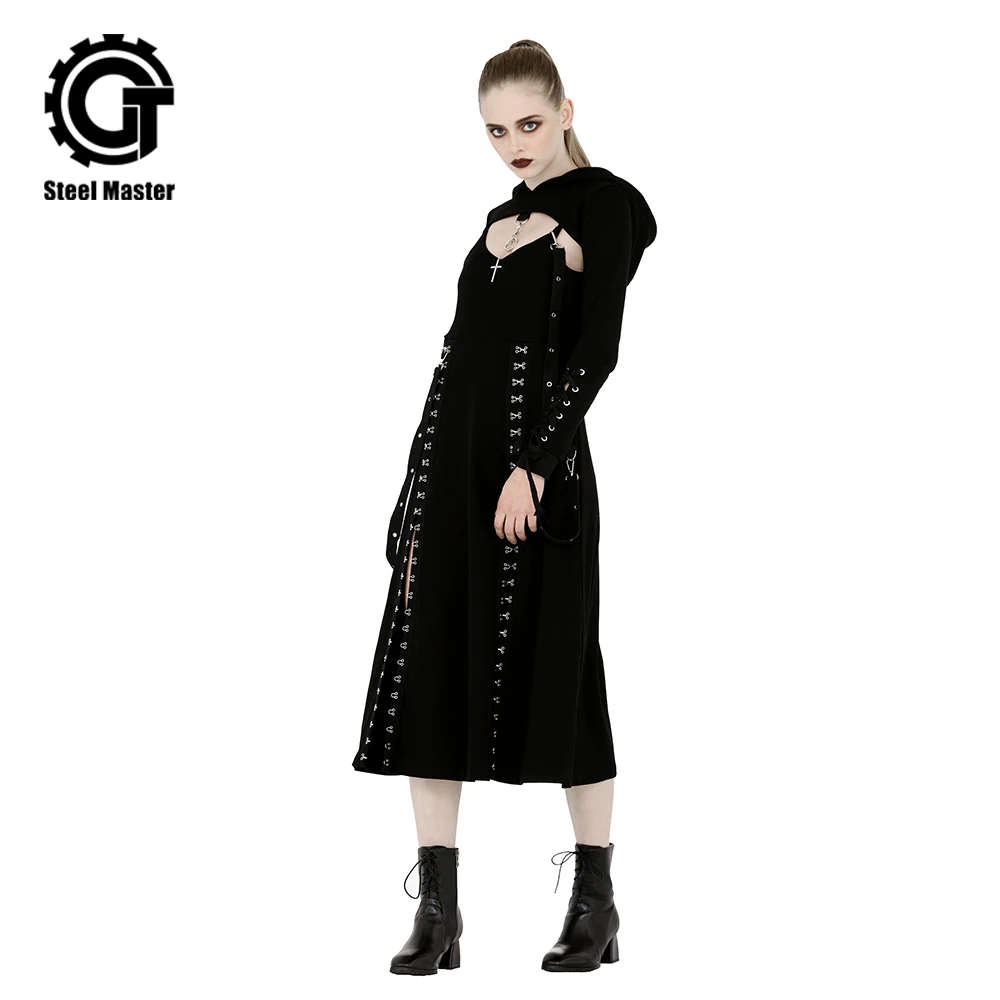 2018 Punk Dark Wind Metal Hook Split High Waist Strap Dress Heavy Work Gothic Black Open Back Strap Stitching Dress
2018 Punk Dark Wind Metal Hook Split High Waist Strap Dress Heavy Work Gothic Black Open Back Strap Stitching Dress