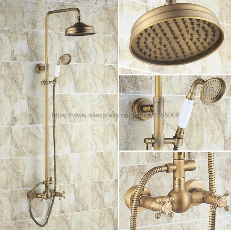 Antique Brass Wall Mounted Shower Set Faucet Dual Handle with Hand Sprayer Bathroom Shower Mixers 8" Rainfall Brs107
Antique Brass Wall Mounted Shower Set Faucet Dual Handle with Hand Sprayer Bathroom Shower Mixers 8" Rainfall Brs107