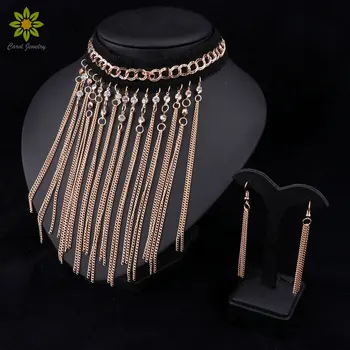 Fashion Jewelry Sets Statement Crystal Tassels Gold/Silver Plated Necklace Earrings Women Charming Pendant Chain Accessories
Fashion Jewelry Sets Statement Crystal Tassels Gold/Silver Plated Necklace Earrings Women Charming Pendant Chain Accessories