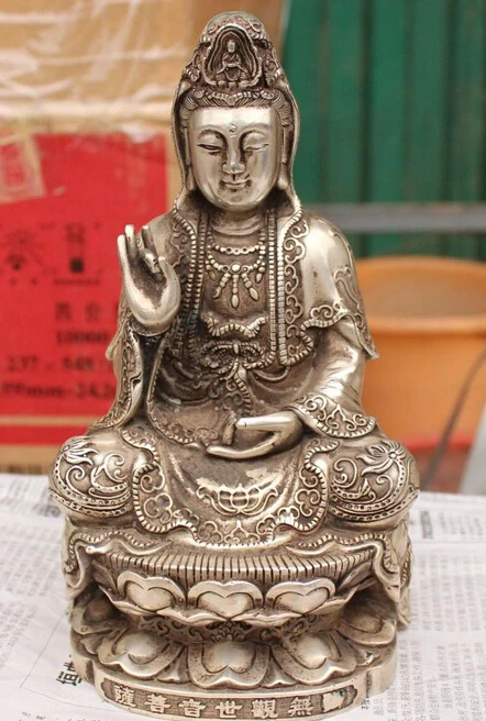 8"Chinese Silver Kwan-yin Guanyin Shakyamuni Buddha On Lianhua Lotus God Statue R0707 (B0328)
8"Chinese Silver Kwan-yin Guanyin Shakyamuni Buddha On Lianhua Lotus God Statue R0707 (B0328)
