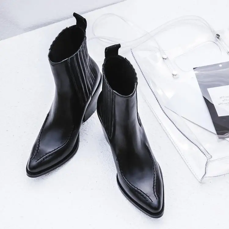 Chic Sewing Line Ankle Boots For Women Pointed Toe Slip On Chelsea Boots High Square Heels Ladies Shoes Fashion Show Zapatos
Chic Sewing Line Ankle Boots For Women Pointed Toe Slip On Chelsea Boots High Square Heels Ladies Shoes Fashion Show Zapatos