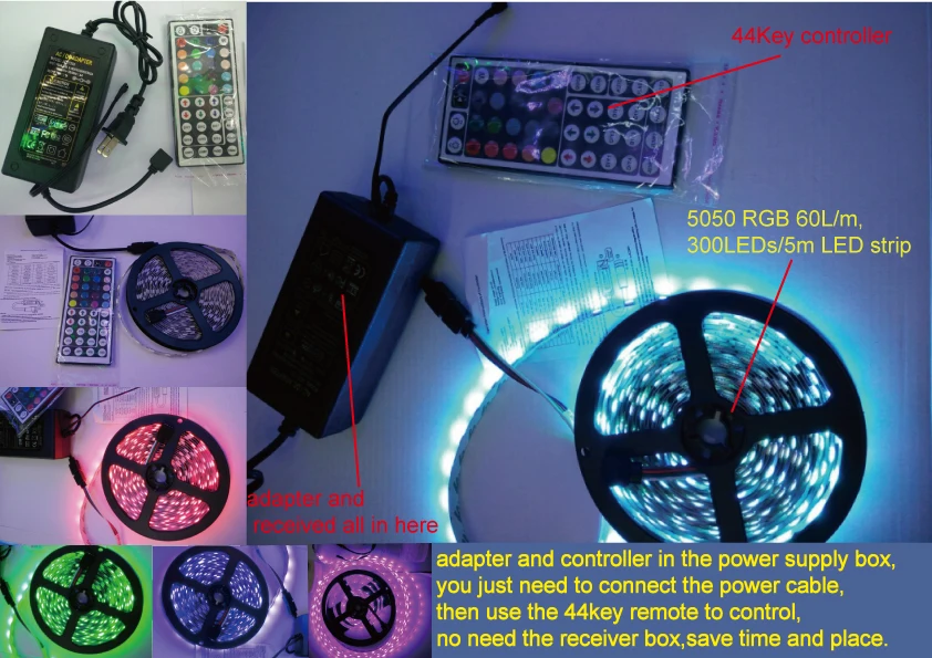 Светодиодная ленсветильник RGB 5050 SMD 300 светодиодов 44 клавиши 12 В | Лампы и