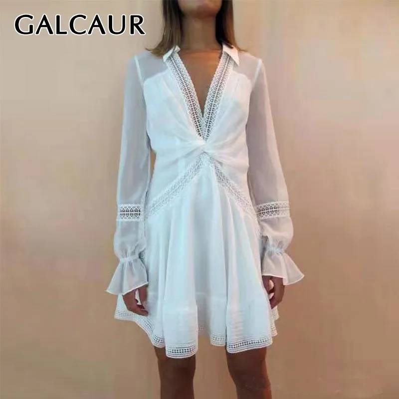 GALCAUR Elegant White Dress For Women V Neck Lantern Sleeve High Waist Hollow Out Cross Mini Dresses Female Fashion 2019 Summer
GALCAUR Elegant White Dress For Women V Neck Lantern Sleeve High Waist Hollow Out Cross Mini Dresses Female Fashion 2019 Summer