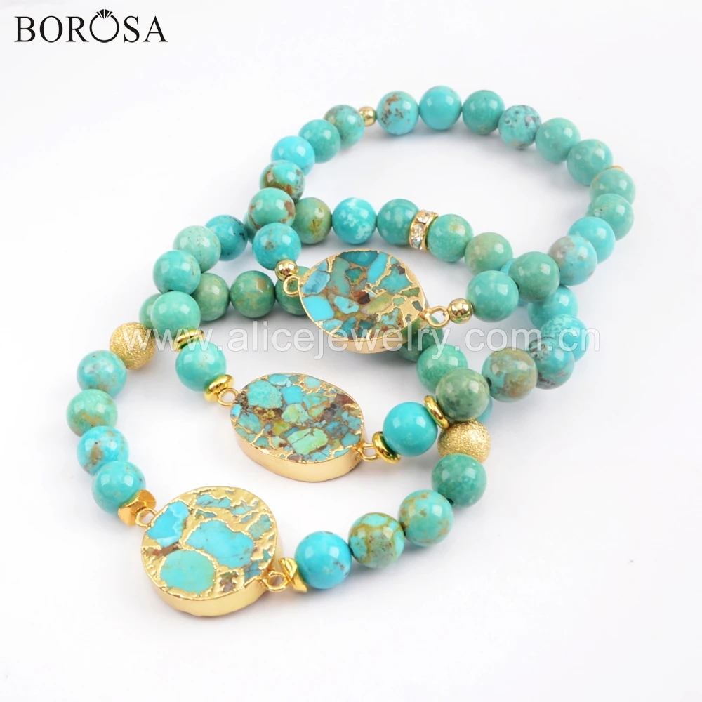 BOROSA 3PCS Natural Stones Bracelet Gold-color Turquoises Charms Elastic Bracelet Women Bracelets G1719
BOROSA 3PCS Natural Stones Bracelet Gold-color Turquoises Charms Elastic Bracelet Women Bracelets G1719