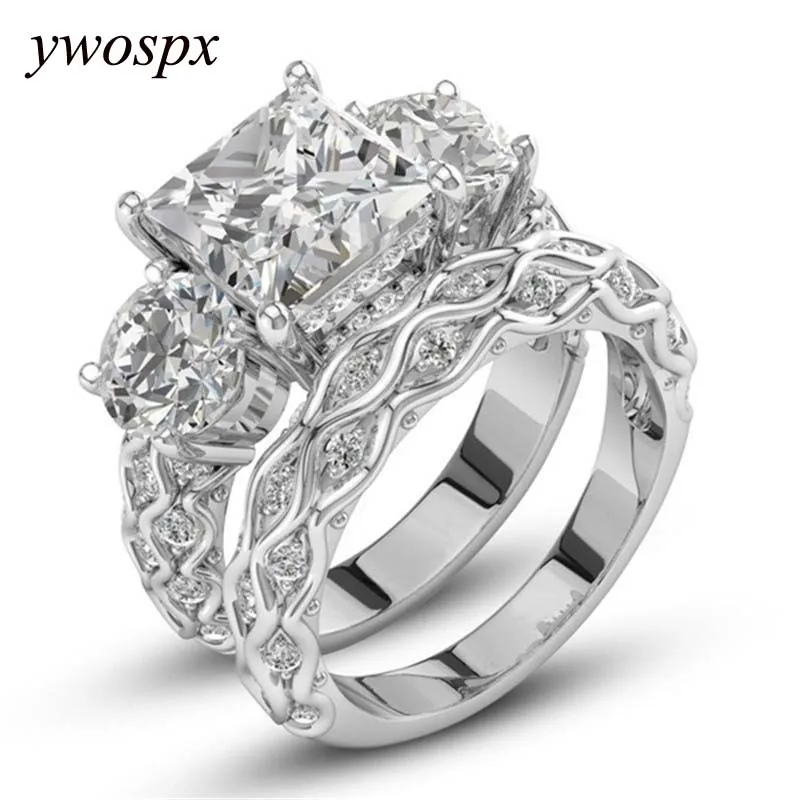 2PCS/lot Luxury Anel Crystal Zircon Silver Color Rings Sets for Women Fine Jewelry Wedding Engagement Ring Anillos Gifts Y40
2PCS/lot Luxury Anel Crystal Zircon Silver Color Rings Sets for Women Fine Jewelry Wedding Engagement Ring Anillos Gifts Y40