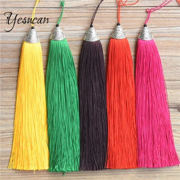 

Yesucan 2PCS Chinese Nylon Rayon Ice Silk Tassels Earrings Pendant Jewelry DIY 17CM Long Fringed Ribbon Knot Satin Tassel Trim